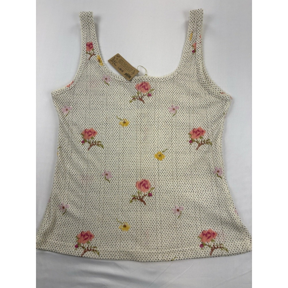 NWT NATURAL LIFE Fitted Tank Top Ivory Minimalist Floral Button Up Women's L - Picture 8 of 8